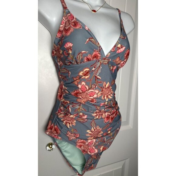Cupshe Floral Print One-Piece Swimsuit Adjustable Straps Blue Pink Size Small - Picture 2 of 7
